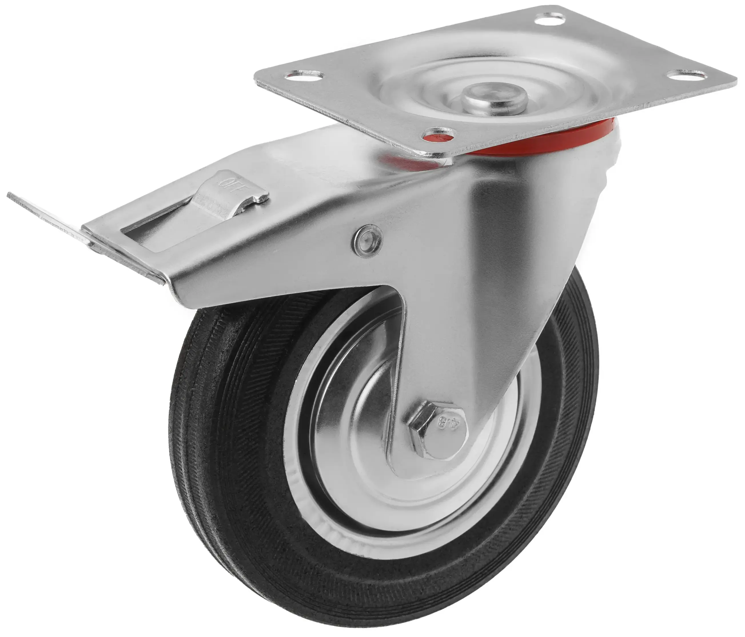 Промышленное колесо, диаметр 160мм, крепление-поворотная площадка с тормозом, черная резина, роликовый подшипник - SCb 63